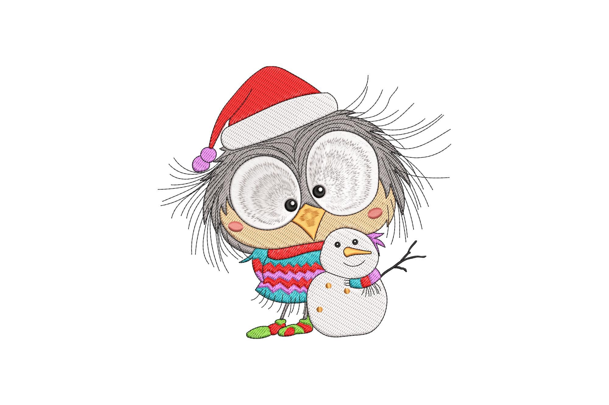 Christmas Owl Embroidery Design, Santa Hat Snowman Embroidery Design, Machine Embroidery Design, 4 S