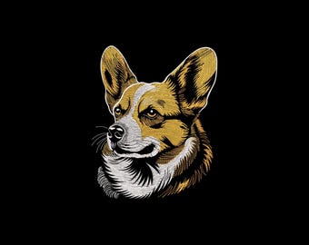 Diseño de bordado de Corgi, bordado a máquina realista de Corgi, archivo de bordado para amantes de los perros, 4 tamaños, descarga inmediata