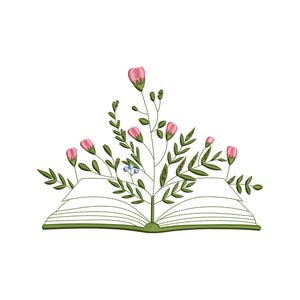 Floral Book Embroidery Design, Flower Book Machine Embroidery, Book Lover Gift, Book Embroidery File, 4 sizes Instant Download