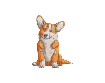 Diseño de bordado de Corgi, divertido perro Corgi bordado a máquina, archivo de bordado para regalo de amante de los perros, 4 tamaños, descarga instantánea