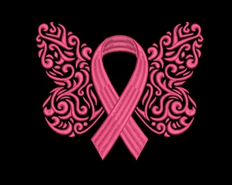 Breast Cancer Awareness Butterfly Ribbon Embroidery Design, Instant Download, 4 Sizes, Butterfly Breast Cancer Machine Embroidery Pattern