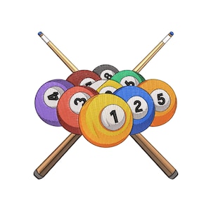 Billard Balls & Cues Stickmuster, Maschinenstickerei, Stickmuster, Maschinenstickerei, Sport Instant Download