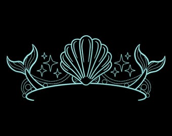 Mermaid Crown Embroidery Design, Funny Mermaid Crown Machine Embroidery, Mermaid Crown Lover Gift Embroidery File, 4 sizes, Instant Download