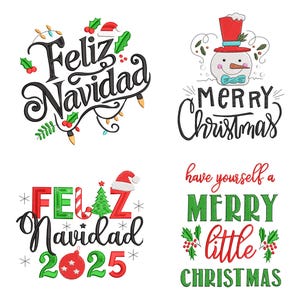 Merry Christmas Embroidery Design, Merry Xmas Embroidery Design, Machine Embroidery Design, 4 Sizes, Instant Download File