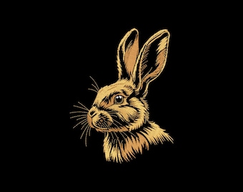 Desenho realista de coelho para bordar, bordado à máquina de coelho, presente para amantes de coelhos, arquivo de bordado, 4 tamanhos, download instantâneo