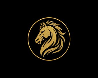 Elegant Horse Head Logo Embroidery, Golden Horse Head Embroidery Design, 4 sizes, Instant Download
