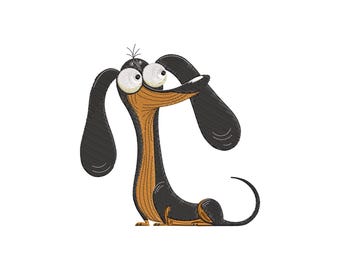 Disegno da ricamo bassotto, ricamo a macchina con cane divertente, regalo per amanti dei draghi, file da ricamo, 4 misure, download immediato