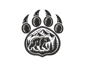 Bear Paw Print With Scenic Landscape Embroidery Design, Bears Paw Machine Embroidery, 4 sizes, Instant Download