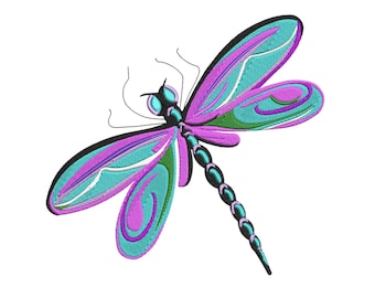 Diseño de bordado de libélula colorida, bordado a máquina de libélula, regalo para amantes de las libélulas, archivo de bordado, 4 tamaños, descarga instantánea