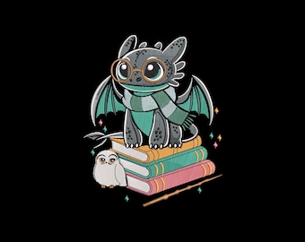 Cute Little Dragon Book Embroidery Design, Dragon Machine Embroidery, 4 sizes, Instant Download