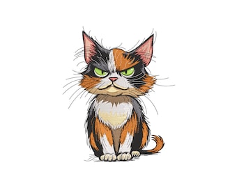 Crazy Cat Embroidery Design, Funny Cat Machine Embroidery, 4 sizes, Instant Download