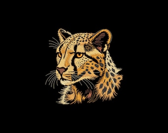 Elegante diseño de bordado de guepardo, bordado a máquina con cabeza de guepardo, archivo de bordado para regalo de amante de los animales, 4 tamaños, descarga instantánea