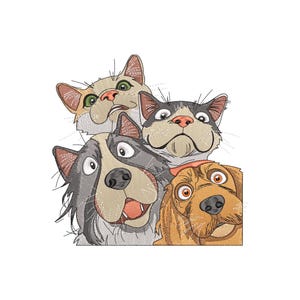 Cats and Dogs Peeking Together Embroidery Design, Cats and Dogs Machine Embroidery, 4 sizes, Instant Download
