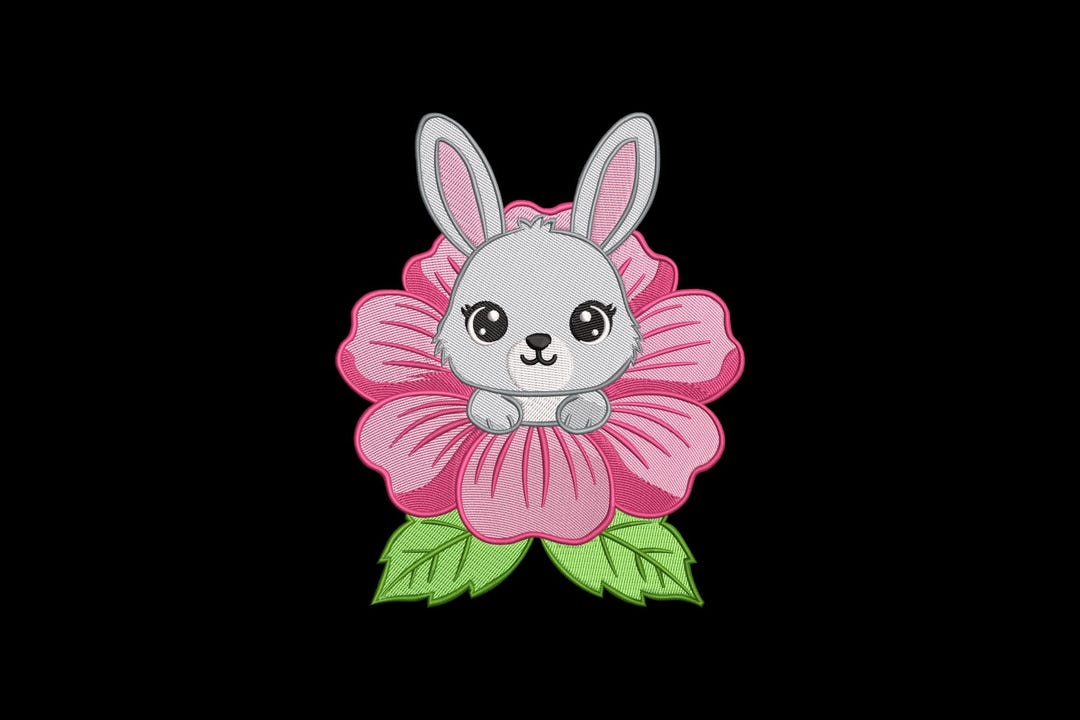 Rabbit Sitting in a Pink Flower Embroidery Design, Cute Rabbit Machine ...