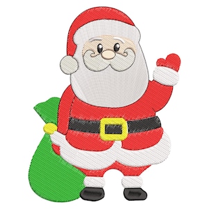 Puede incluir: Dise&ntilde;o bordado de Pap&aacute; Noel. Lleva un traje rojo con ribetes blancos, un cintur&oacute;n negro con hebilla dorada y botas negras. Saluda con un guante rojo y lleva un saco verde.