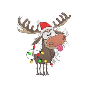 Lighting Moose Christmas Embroidery Design, Moose Embroidery Design, Machine Embroidery Design, 4 Sizes, Instant Download File