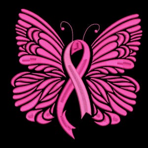 Pink Ribbon Schmetterling Brustkrebs Bewusstsein Stickerei, Instant Download, 4 Größen, Schmetterling Brustkrebs Stickerei Muster