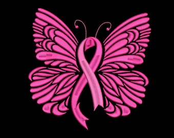 Pink Ribbon Butterfly Breast Cancer Awareness Embroidery Design, Instant Download, 4 Sizes, Butterfly  Breast Cancer Embroidery Pattern