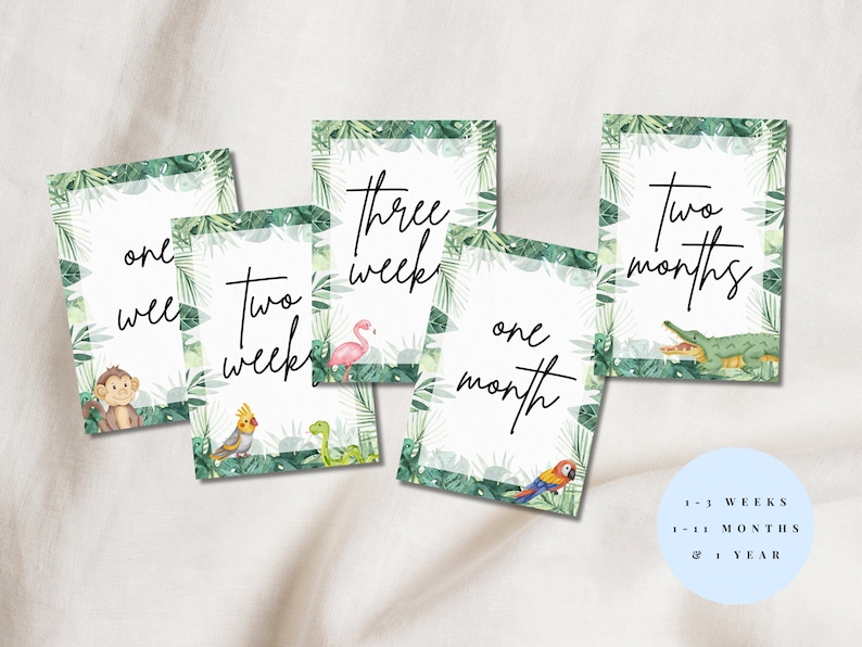 Safari Printable Milestone Cards Instant Download Set of 28 Baby Milestone Cards Green Botanical ...