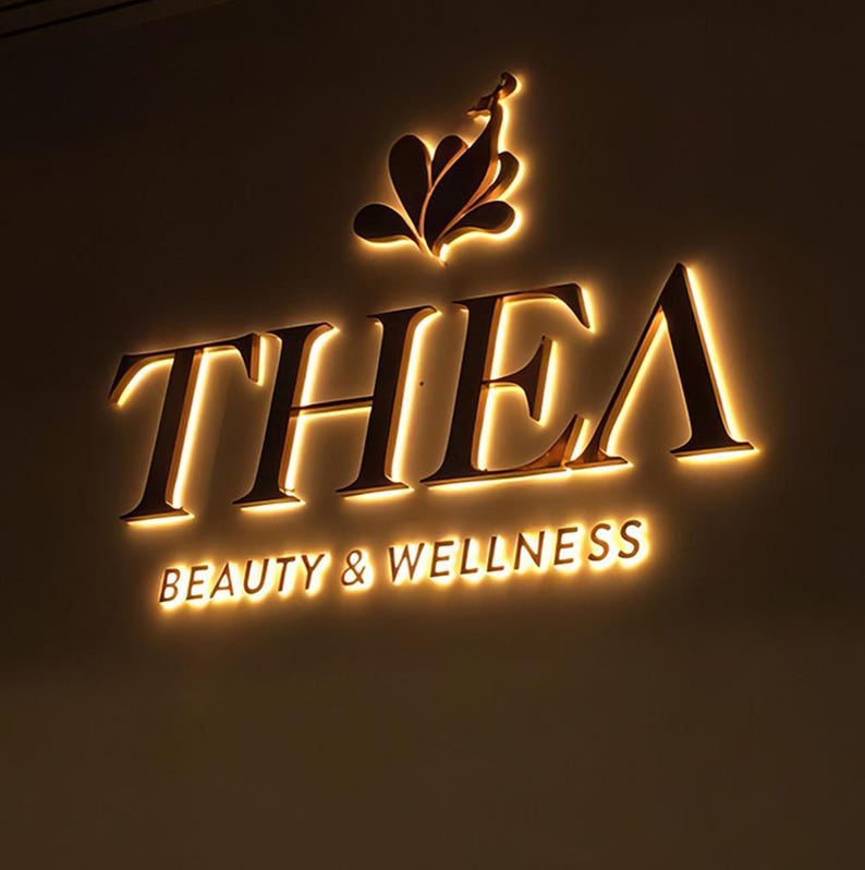 Thea Sign Custom 3D Backlit Business Sign: Metal Letters, LED Logo - Etsy