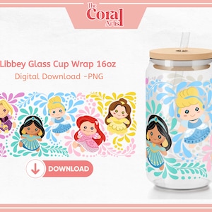 Talavera lappenpop Muneca-stijl lappenpoppen voor UVDTF PNG 16 oz Libbey glazen beker blikje bier wrap, cartoon prinses kunst, roze, blauw