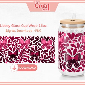 Fichier de transfert PNG UVDTF rose Talavera Mariachi noeuds coquette, gobelet en verre à bière Libbey 16 oz dessin animé mexicain pour sublimation