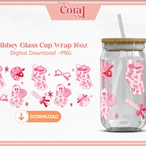 BASEBALL GHOST Cowboy PNG Transfer File, Libbey 16oz Beer Glass Tumbler Design, Coquette Sport Team, Pink Girly Cartoon for Sublimation