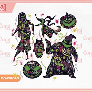DECAL Halloween Xmas PNG Cartoon Night Transfer for UVDTF Cup Wrap 16oz Libbey Glass Can Beer Tumbler Sublimation, Doodles and Spooky Art