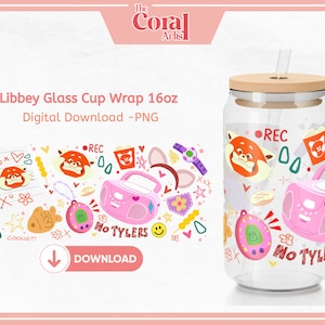 RED PANDA Y2K png trasferimento tumbler avvolgimento per tazza di vetro libbey da 16 once può avvolgere per sublimazione uvdtf, arte personalizzata, lattina di birra DTF, radio, panda