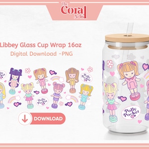 Trinketpop 72K mode UVDTF png-bestand, Libbey 16oz bierglas beker Y2K cartoon schattig kawaii roze paars voor sublimatie