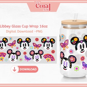 Day of the Dead Dia de Los Muertos Talavera Mexican Mini UVDTF Cup Wrap PNG, Halloween Tumbler Sublimation Wrap, Mouse Cartoon Decal