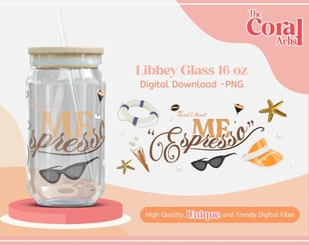 ESPRESSO Sabrina Vintage Coffee for 16oz Libbey Glass PNG Wrap, Beach Summer Aesthetic, Ice Cream, Digital File, Libbey Glass Cup.