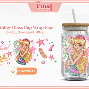 FAIRY Stella anni '90 Anime Y2K PNG File di trasferimento, Libbey Bicchiere da birra da 16 once avvolgente, Stella marina, Corallo, Cartone animato ANIME giapponese per sublimazione