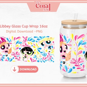 Trio Cartoon UVDTF Cup Wrap PNG for 16oz Libbey Beer Glass, Talavera Sublimation Decal for Glasswear