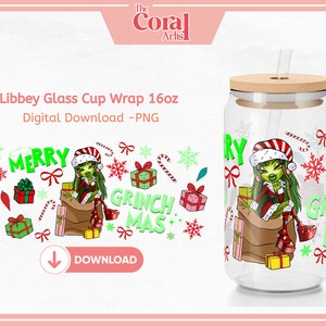 CHRISTMAS Grumpy Cartoon Girl Sublimation PNG Transfer File UVDTF Cup Wrap, Libbey 16oz Beer Glass Tumbler Design Custom Art for Cup Design