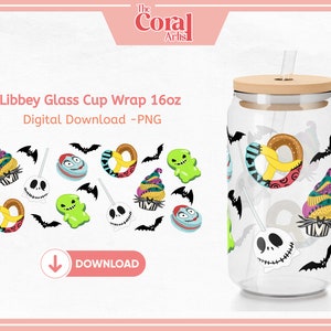 SPOOKY UVDTF PNG File, Libbey 16oz Glass Cup Wrap, Christmas, Transfer Decal, Cake Pop, Cookies, Cupcake and Bats Tumbler