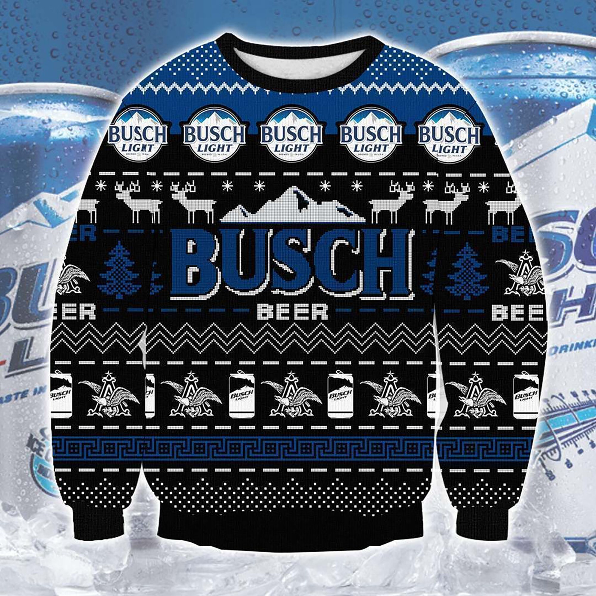 3D Busch Beer Print Christmas Sweater, Busch Ugly Xmas