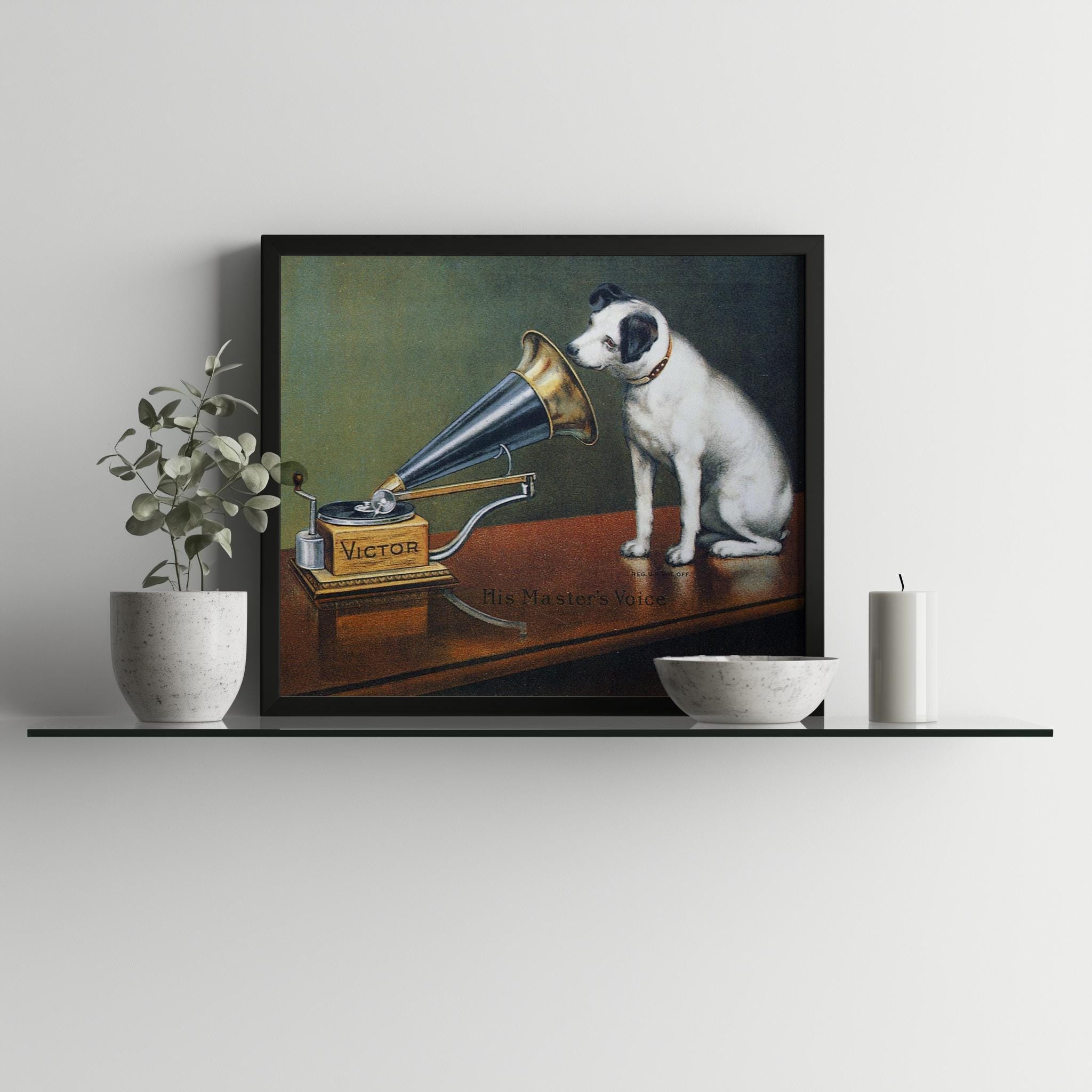 Victor Record His Master's Voice Pet Puppy Dog Art Painting 8x10