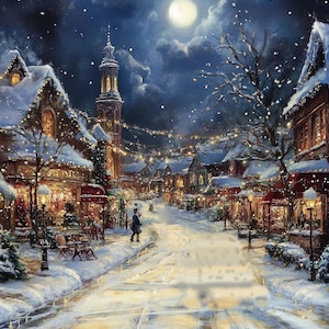 Thomas Kinkade Style Christmas Cottage Snow In Forest 8x10 Real Canvas Giclee Art Print
