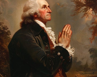 George Washington orando por los Estados Unidos de América Guerra Revolucionaria Americana 8x10 Real Canvas Giclee Art Print
