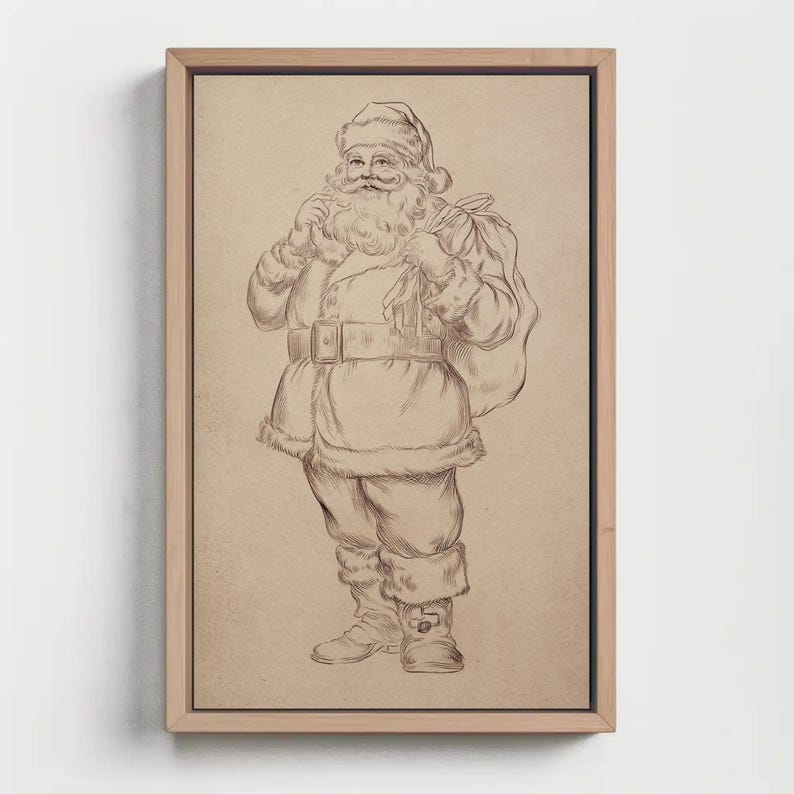 Vintage Santa Claus Drawing Illustration Christmas Holiday Canvas Print ...