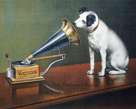 Victor Record His Master's Voice Pet Puppy Dog Art Painting 8x10