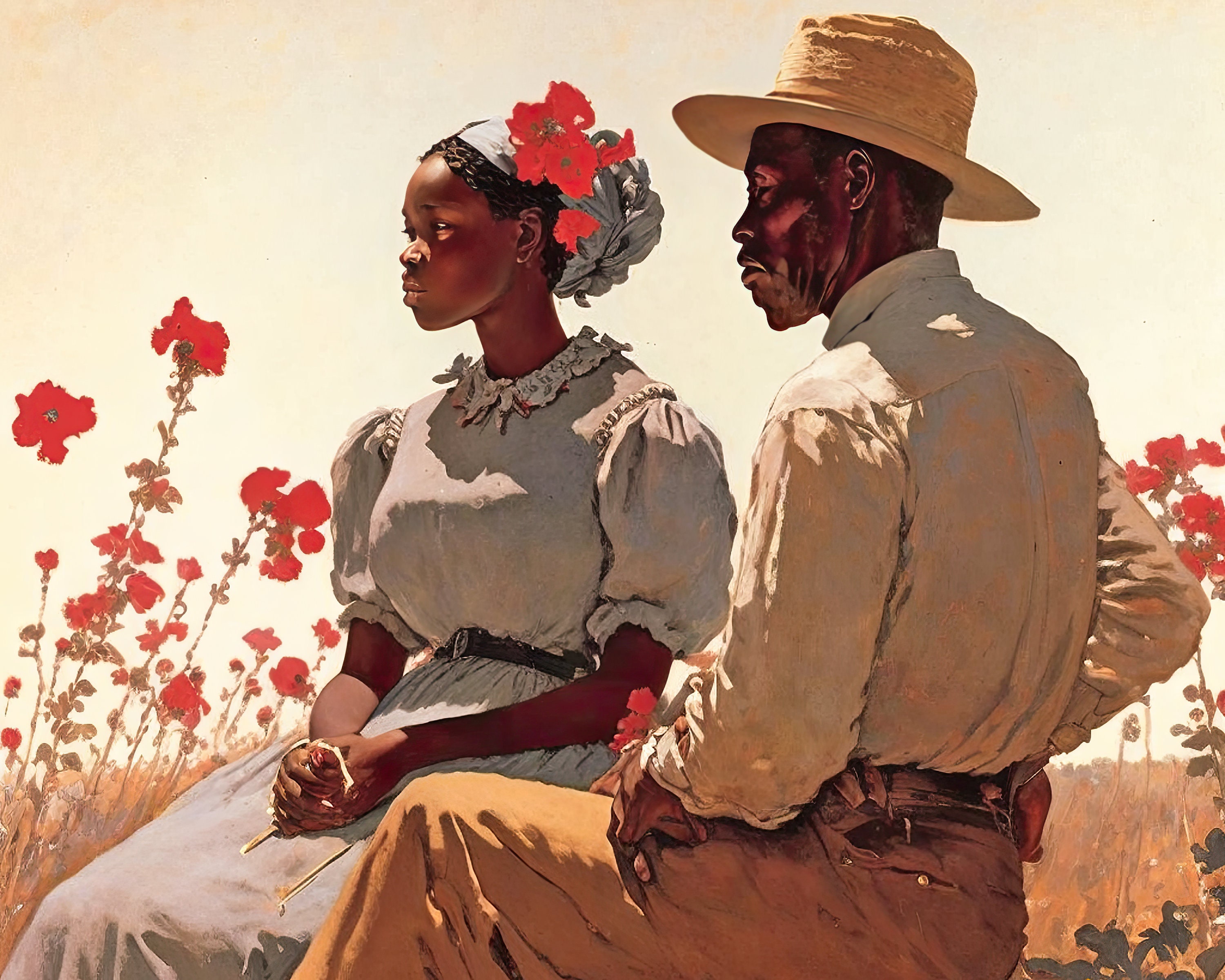 Winslow Homer Black African Americans In A Field With Flowers 8x10 Real Canvas Giclee Art Print