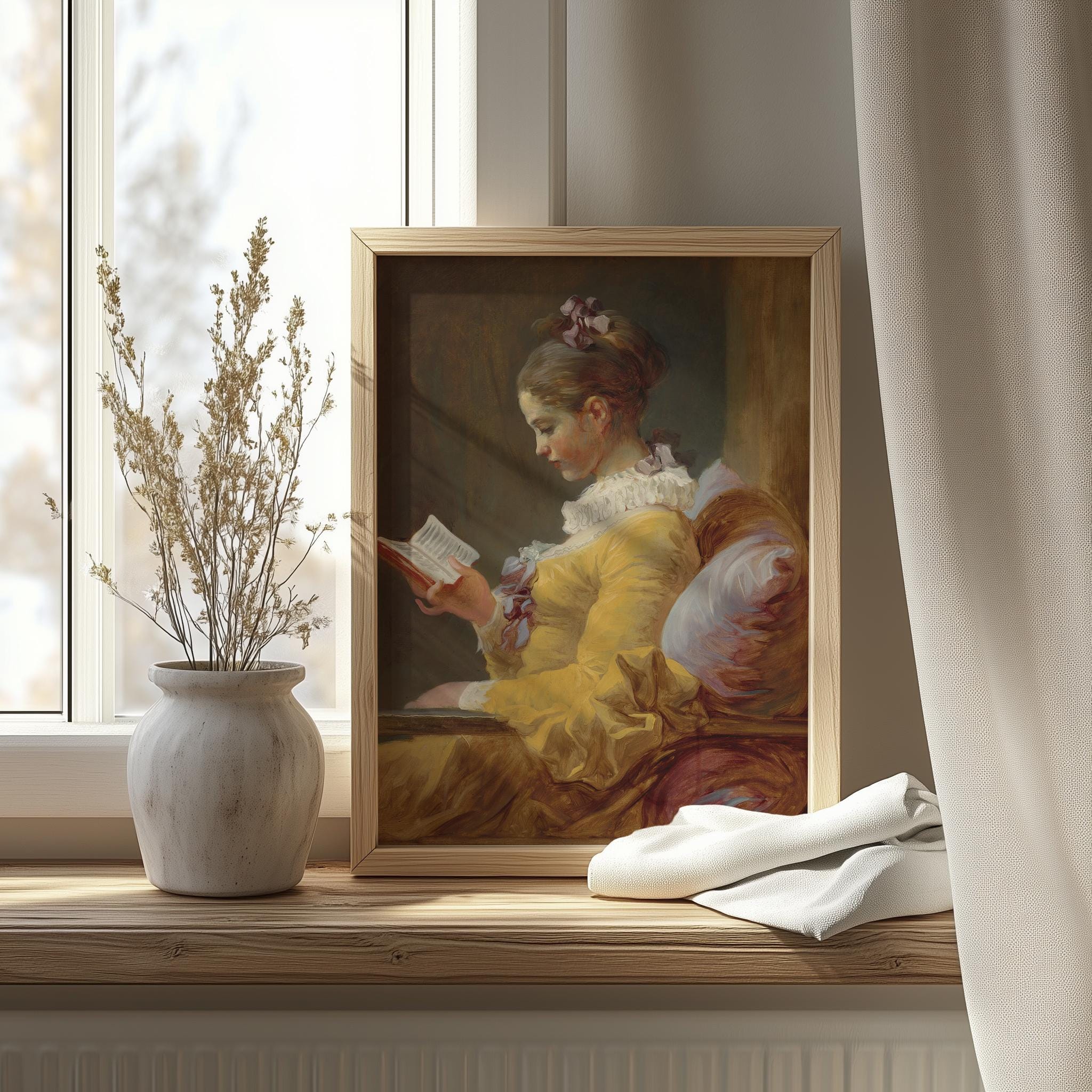Reading A little cute girl in a yellow dress reading a book lying on the bed | Premium AI