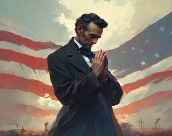 United States President Abraham Lincoln Prays For USA During Civil War 8x10 Real Canvas Giclee Art Print