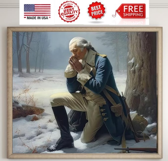George Washington Praying At Valley Forge American Revolutionary War Real Canvas Giclee Art Print