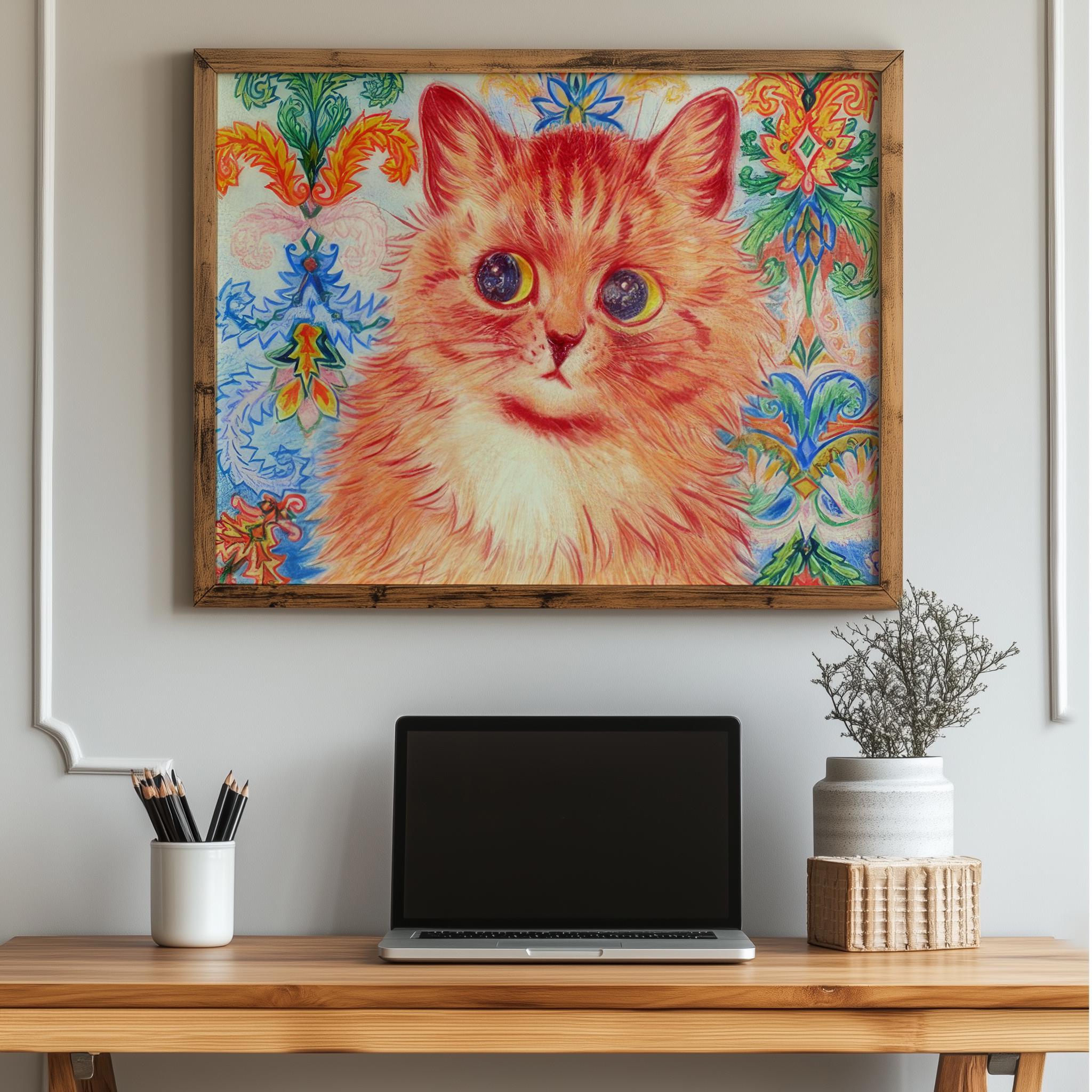 ルイス・ウェイン作「大きな瞳のふわふわ子猫」の絵画 キュートで
