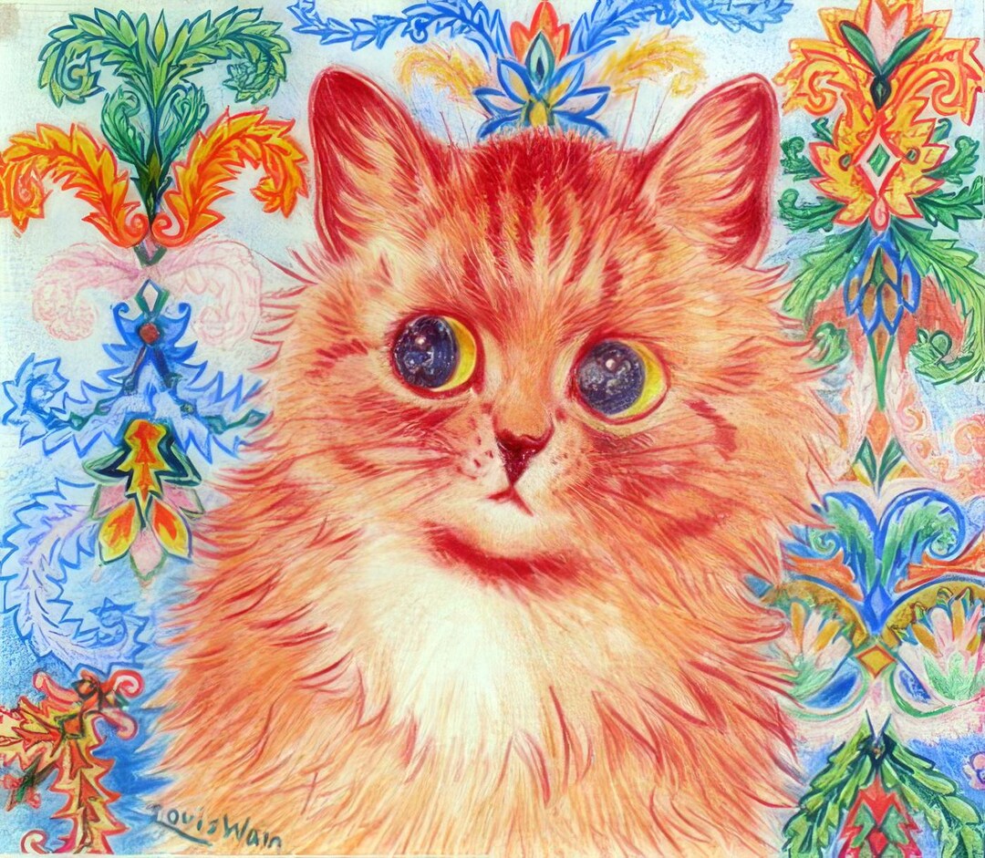 ルイス・ウェイン作「大きな瞳のふわふわ子猫」の絵画 キュートで