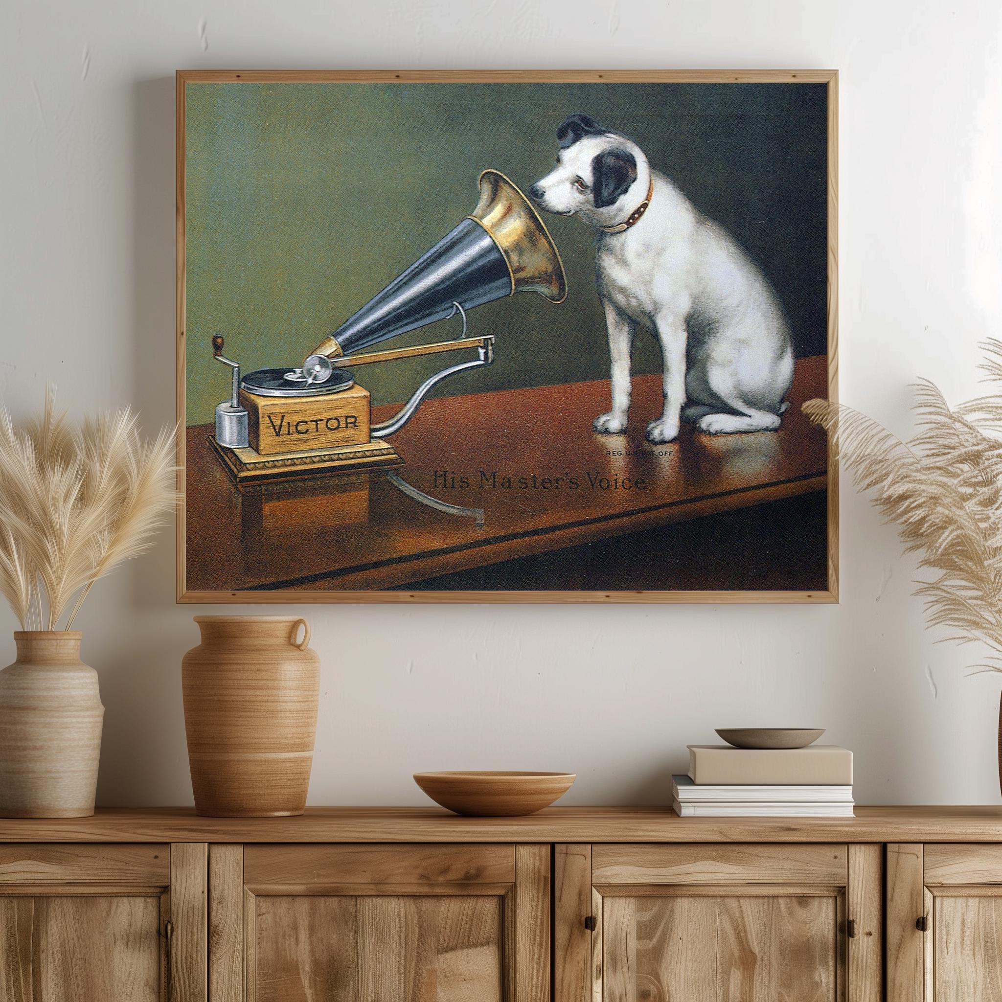 Victor Record His Master's Voice Pet Puppy Dog Art Painting 8x10