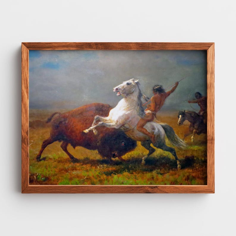 The Last Buffalo Hunting Native American Indians Painting Art Real 8x10 ...